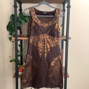 Hale Bob Brown and Gold Dress.